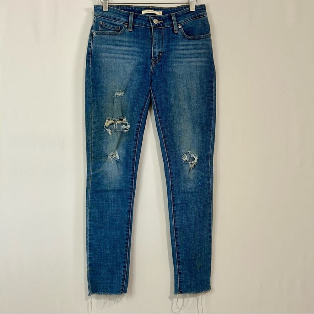 Levi’s Women’s 711 Skinny Raw Hem Denim Jeans Medium Blue Wash Size 26 FLAW